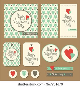 Set of cards, gift tags and labels with hearts for Valentine's day. Vector illustration.