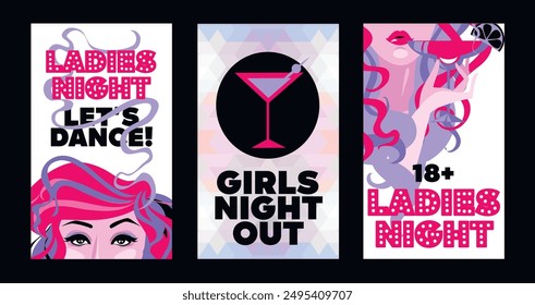 Set of cards for girls night out, can be used as party invitations, vector illustration