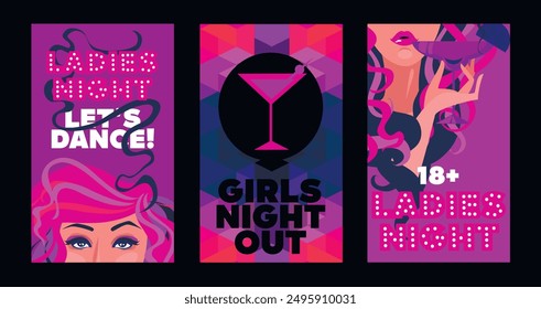 Set of cards for girls night out, can be used as party invitations, vector illustration