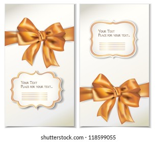 Set of cards with gold bows and ribbons
