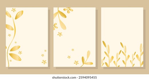 Set of cards with golden botanical motifs