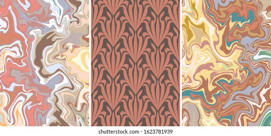 Set of cards with granite texture. A4 designs with stone surface and ornament. Template for invitations, covers, posters and other decorations.