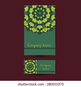 Set of cards with green ornament. Vector illustration. 10 EPS