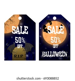 A set of cards Halloween different shapes. Sale card. Vector illustration. Scary party invitation with witch, hat, cauldron and the scheme. Place for your text message.