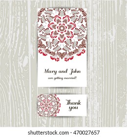 Set of cards with hand drawn red berries. Business card and invitation.