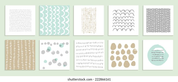 Set of cards. Hand Drawn textures made with ink. Vector. Isolated.