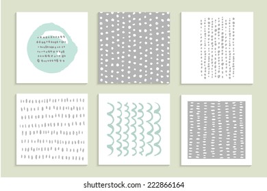 Set of cards. Hand Drawn textures made with ink. Vector. Isolated.