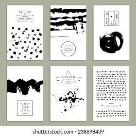 Set of cards. Hand Drawn textures made with ink 