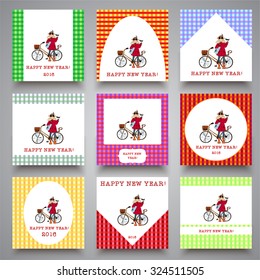Set of cards with hand-draw stylish hipster monkey. The symbol of the new year 2016. Template for postcards, greetings, design