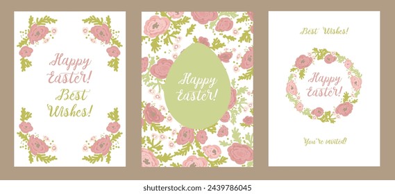 Set of cards for happy easter in cottagecore style, vector illustration