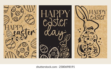 Set cards happy easter craft ornamental vector