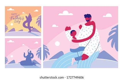 set of cards of the happy fathers day vector illustration design