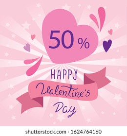 set cards of happy valentines day with fifty percent vector illustration design