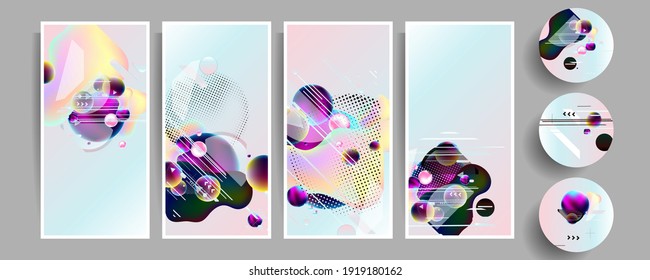 Set of cards holiday blue pink overflow background decorations in the style of abstract concept design template. Vector eps10