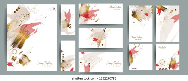 Set of cards holiday gold on white background. abstract style decorations design Christmas New year's templates. Vector eps10
