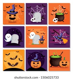 set cards with icons halloween