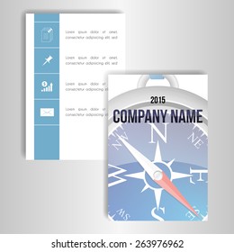 A set of cards with the image of a blue compass and a place for text