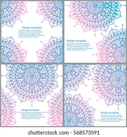 Set of cards and invitation with mandala. Decorative ornament for card design: wedding, birthday, party, greeting. Vintage mandala element. Hand drawn. Islam, Arabic, Indian, ottoman motifs.