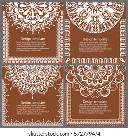 Set of cards and invitation with mandala. Decorative ornament for card design: wedding, birthday, party, greeting. Vintage mandala element. Hand drawn. Islam, Arabic, Indian, ottoman motifs.