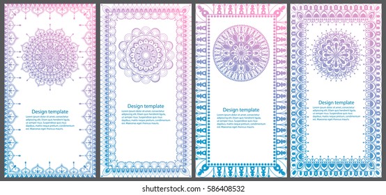 Set of cards and invitation with mandala. Decorative ornament for card design: wedding, birthday, party, greeting. Vintage mandala element. Hand drawn. Islam, Arabic, Indian, ottoman motifs.