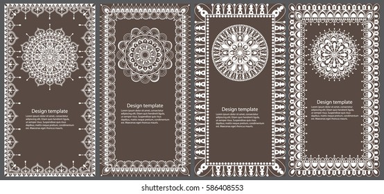 Set of cards and invitation with mandala. Decorative ornament for card design: wedding, birthday, party, greeting. Vintage mandala element. Hand drawn. Islam, Arabic, Indian, ottoman motifs.