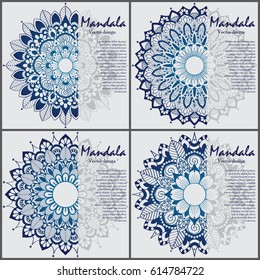 Set of cards and invitation with mandala. Decorative ornament for card design: wedding, birthday, party, greeting. Vintage mandala element. Hand drawn. Islam, Arabic, Indian, ottoman motifs.