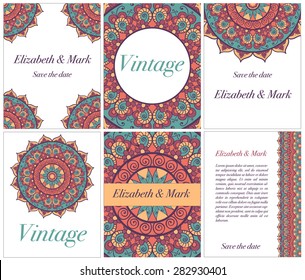 Set of cards or invitation. Vintage decorative elements. Hand drawn background. Islam, Arabic, Indian, Pakistan motifs. Vector.