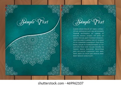 Set of cards or invitations with mandala pattern. Vector vintage hand-drawn highly detailed round mandala elements. Luxury lace festive ornament card. Islam, Arabic, Indian, Turkish, Ottoman motifs