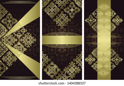 Set of cards, invitations, posters, banners. Vintage decoration and seamless background     