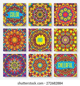 set of cards with kaleidoscope pattern. vector illustration - eps 8