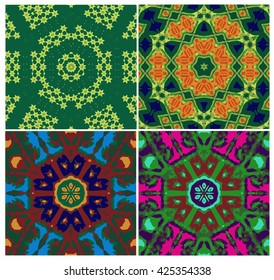 Set of cards with kaleidoscope pattern. vector illustration