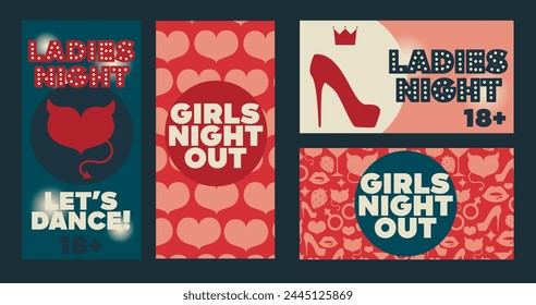Set of cards for ladies night party, vector illustration