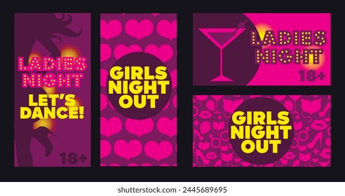 Set of cards for ladies night party, vector illustration