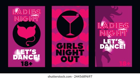 Set of cards for ladies night party, vector illustration
