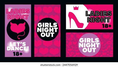 Set of cards for ladies night party, vector illustration