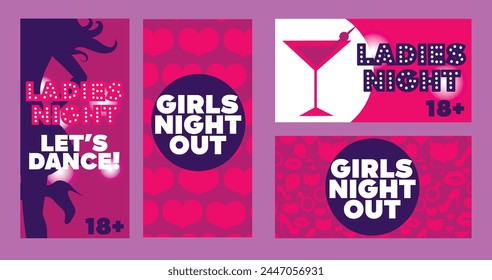 Set of cards for ladies night party, vector illustration