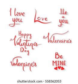 set of cards with lettering on Valentine's day.