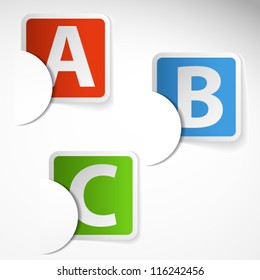 Set of cards with letters A, B and C