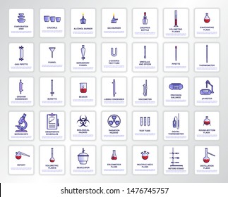 Set of cards with line icons and text on the theme of scientific research. Concept for mobile applications and web design.