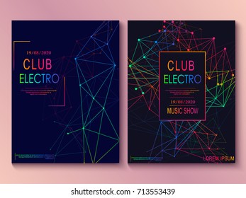 Set of cards with liqud colors. Futuristic abstract design. Usable for banners, covers, layout and posters. Electro club flyer. Vector.