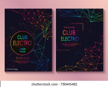 Set of cards with liqud colors. Futuristic abstract design. Usable for banners, covers, layout and posters. Electro club flyer. Vector.