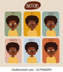 Set of cards with a little boy who shows emotions