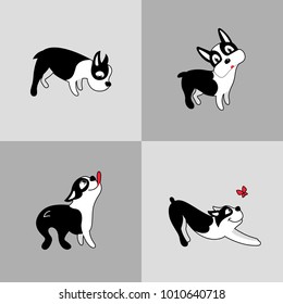 Set of cards with Lovely Doggies. Isolated vector dog illustrations. Ideal for veterinary clinic, pet shop, dog walker, dog training. Used for print on cloth, bag, banner, flyer, postcard or poster.
