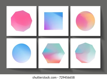 Set cards and low  poly blurred gradient geometric figures   shapes    round  square  hexagonal  isolated white for logo   brand