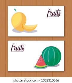 set cards with mangoes and watermelons