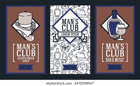 Set of cards for man's club, can be used for bachelor party, vector illustration