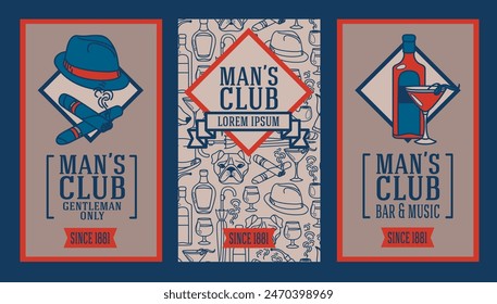 Set of cards for man's club, can be used for bachelor party, vector illustration