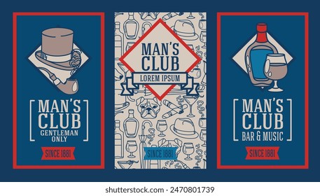 Set of cards for man's club, can be used for bachelor party, vector illustration