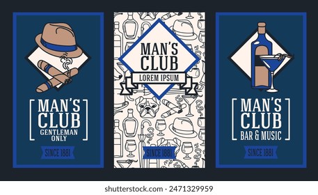 Set of cards for man's club, can be used for bachelor party, vector illustration