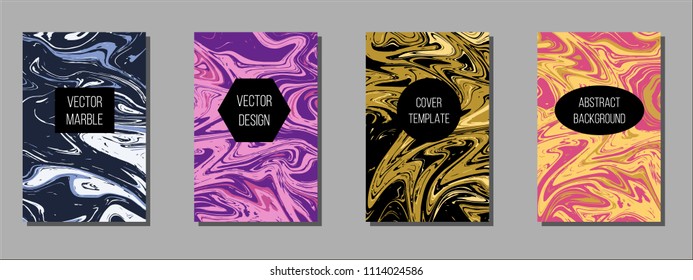 Set of cards with marble liquid texture. Vector illustration for covers, invitations, flyers